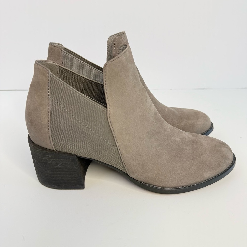 Eileen Fisher Taupe Suede Booties Size 9 Chunky Block Heel Ankle Boots Slip On